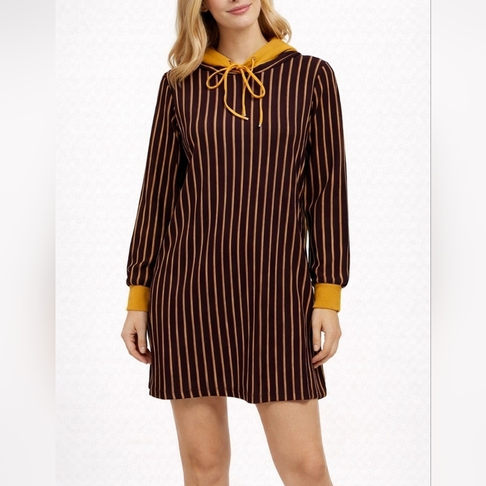 LILYPAD Mustard Yellow Striped Hoodie Lounge Mini Dress